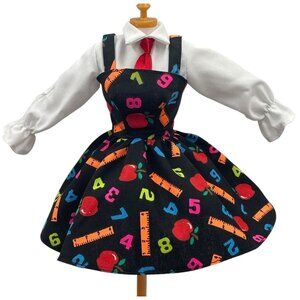 Vintage Barbie School Teacher Outfit Black Jumper Dress with Blouse & Tie 1995